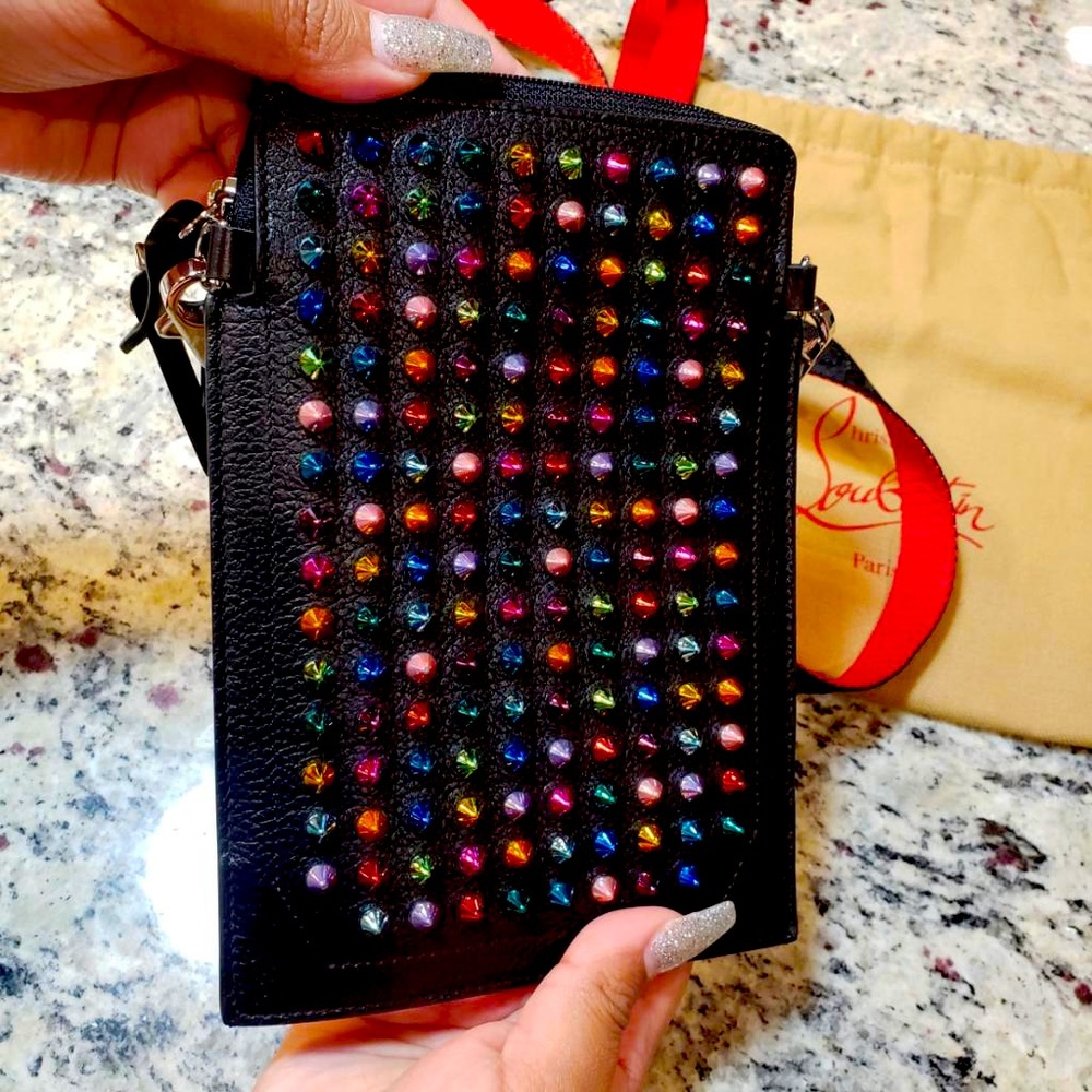 Christian Louboutin Black Leather Crossbody with Multicolor Studs..LOUBILAB BAG